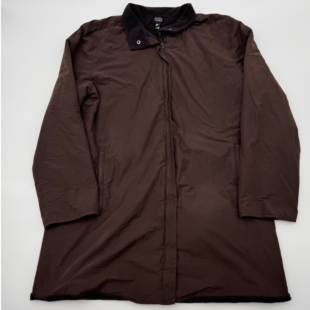 Eileen Fisher Womens Brown Fleece Lined Zip Front Coat Jacket Size S Oversized
